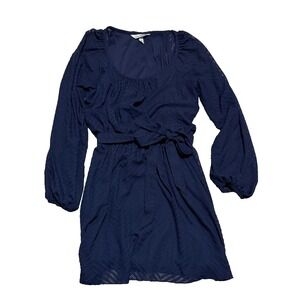 Speechless Size Small Navy Blue Long Sleeve Mini Dress Belt Tie Bow